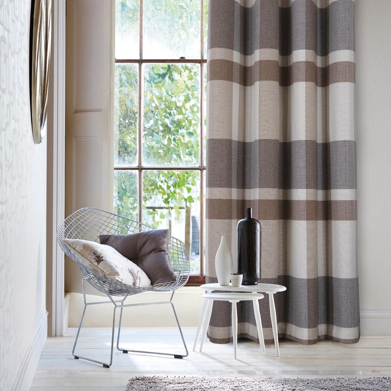 always4u 100% Blackout Plaid Curtains for Bedroom Living Room Woolen Look Black Tartan Grommet Thermal 2 Panels 54 * 63 Beige Grey - Image 4
