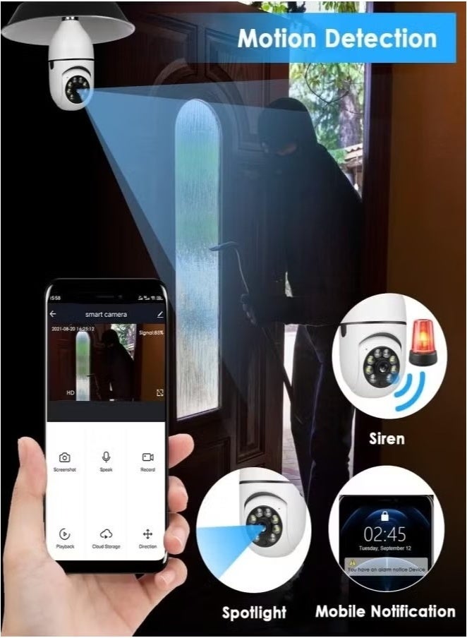 Generic Light Bulb Security Camera – Wireless WiFi Indoor/Outdoor, 360° View, Motion Detection, Two-Way Talk, Color Night Vision  - Image 2