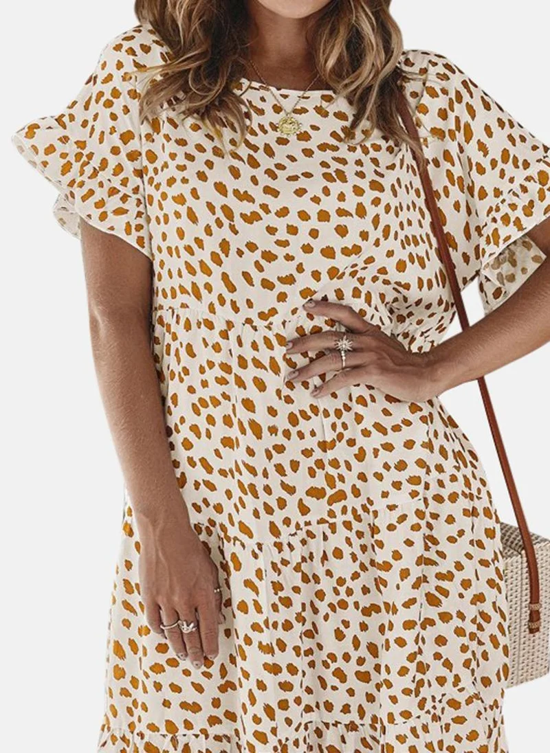 يونيكي Beige Printed A-Line Midi Dress