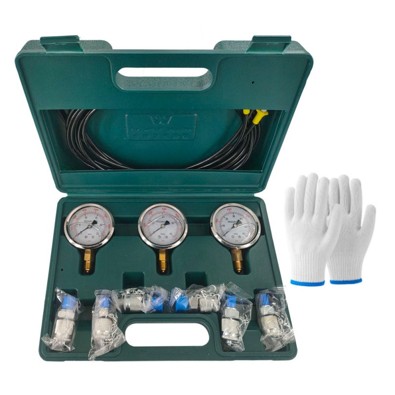 Hydraulic Pressure Gauge Kit: 3 Precise 25MPa 40MPa 60MPa Gauges With 6 Anti-Rust Leakage-Proof Stainless Steel Couplings - Portable Carry Box Storage for Excavator Construction Machinery Maintenance - Image 1
