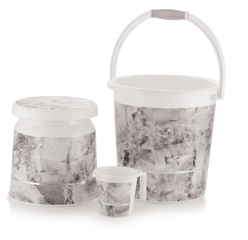 Nabhya 3 pcs Bathroom Accessories Set Plastic Bath Set Bathroom Bucket 20Ltr, Mug and Stool 3 Piece Combo Set for Home, Kitchen & Bathroom (White) - Image 1