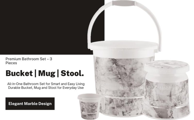 Nabhya 3 pcs Bathroom Accessories Set Plastic Bath Set Bathroom Bucket 20Ltr, Mug and Stool 3 Piece Combo Set for Home, Kitchen & Bathroom (White) - Image 4