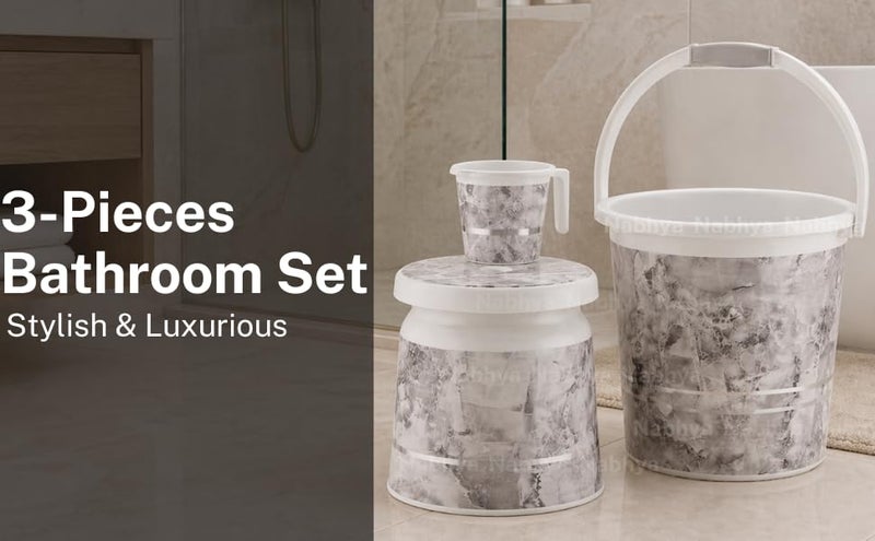 Nabhya 3 pcs Bathroom Accessories Set Plastic Bath Set Bathroom Bucket 20Ltr, Mug and Stool 3 Piece Combo Set for Home, Kitchen & Bathroom (White) - Image 3