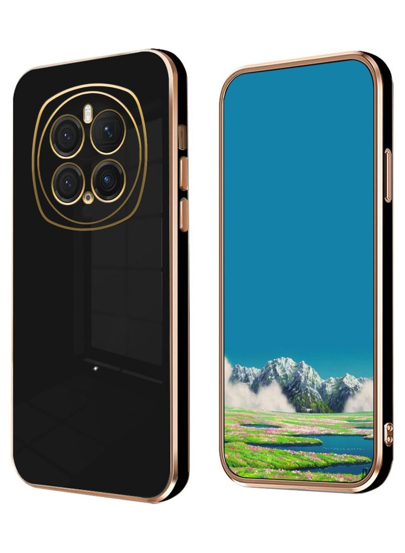 Compatible with Honor Magic 7 Pro cover, smooth veneer gold plated chrome, black Thin and smooth shock-proof full protection Honor Magic 7 Pro case -black - Image 1