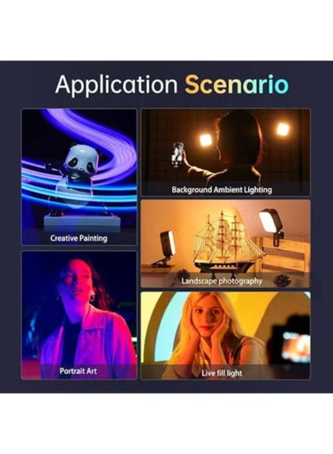 مصباح سيلفي U60 RGB – مشبك، 3 أوضاع إضاءة، 18 مشهد ساطع، قابل للتعتيم 2500–9000 كلفن، بطارية 2500mAh، متوافق مع الموبايل والتابلت - Image 2