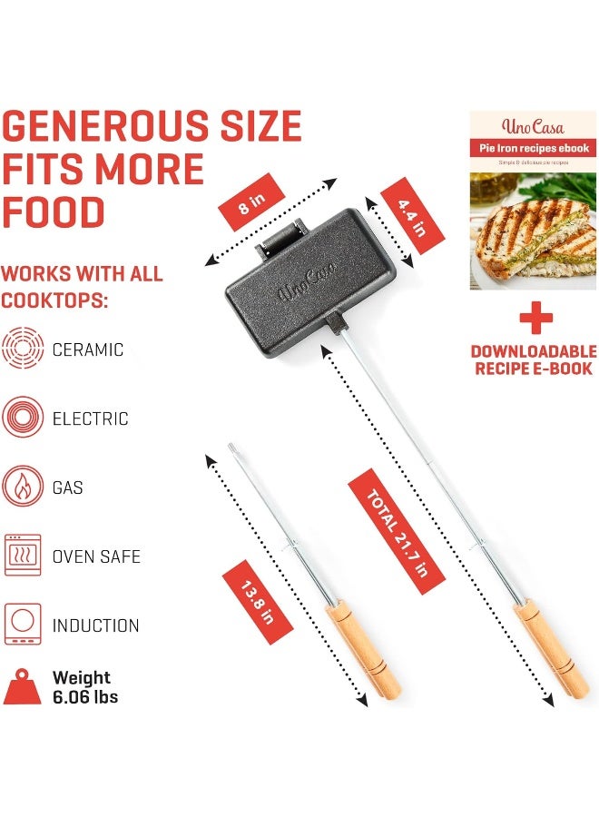 Uno Casa Double Pie Iron Sandwich Maker - Japanese Sandwich Maker, Pie Maker With Recipe Book, Campfire Cooking Equipment - Pie Irons For Camping Cast Iron Mountain Pie Maker  - Image 1