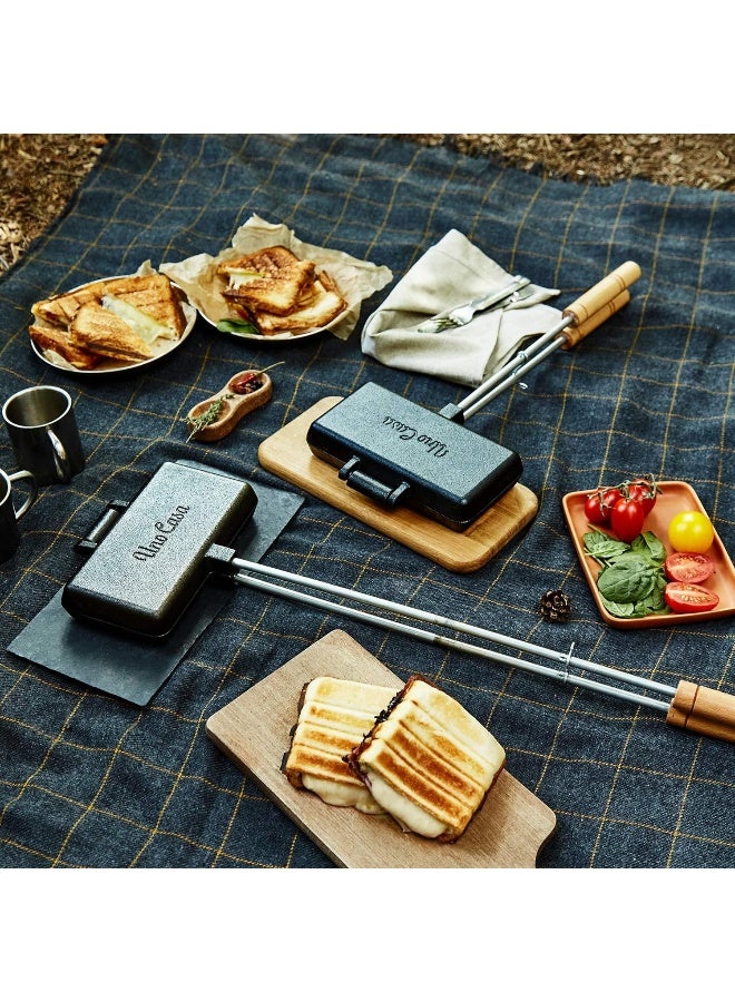 Uno Casa Double Pie Iron Sandwich Maker - Japanese Sandwich Maker, Pie Maker With Recipe Book, Campfire Cooking Equipment - Pie Irons For Camping Cast Iron Mountain Pie Maker  - Image 2