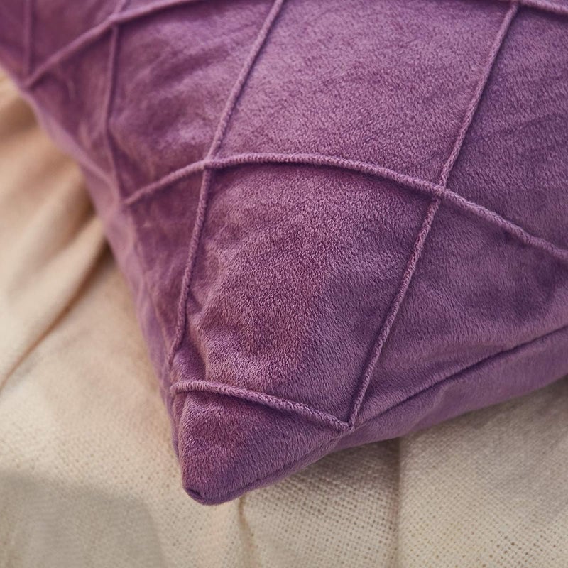 AMICA Luxurious Diamond Pinch Pleated Crystal Velvet Pillowcases Solid Pintuck Throw Cushion Cover for Home Decor Hidden Zipper Closure Purple 16 X 24 Inch - Image 4