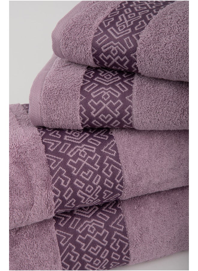 White Rose Towel 4 Piece Bathroom  Set - BLOCKS - 500 GSM - 100% Cotton Terry - Jacquard Border- 2 Bath  70X140 cm & 2 Hand  50x90 cm- Luxury Touch - Extra Absorbent-Purple  - Image 4