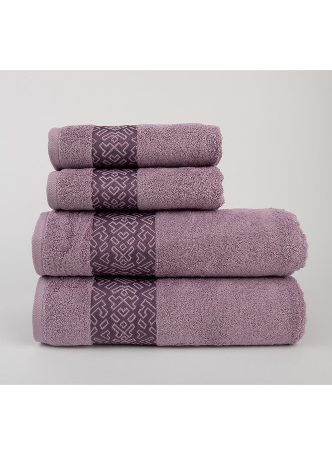White Rose Towel 4 Piece Bathroom  Set - BLOCKS - 500 GSM - 100% Cotton Terry - Jacquard Border- 2 Bath  70X140 cm & 2 Hand  50x90 cm- Luxury Touch - Extra Absorbent-Purple  - Image 2