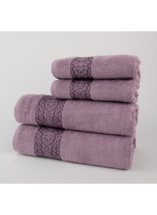 White Rose Towel 4 Piece Bathroom  Set - BLOCKS - 500 GSM - 100% Cotton Terry - Jacquard Border- 2 Bath  70X140 cm & 2 Hand  50x90 cm- Luxury Touch - Extra Absorbent-Purple  - Image 3