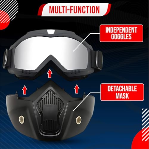 BTfash Goggle Mask Anti Scratch UV Protective Open Face & Eyewear Windproof Dirt Shield Adjustable Strap Soft Foam Padded Detachable for Cycling Bike Off Road Racing Riding Unisex (Silver) - Image 3