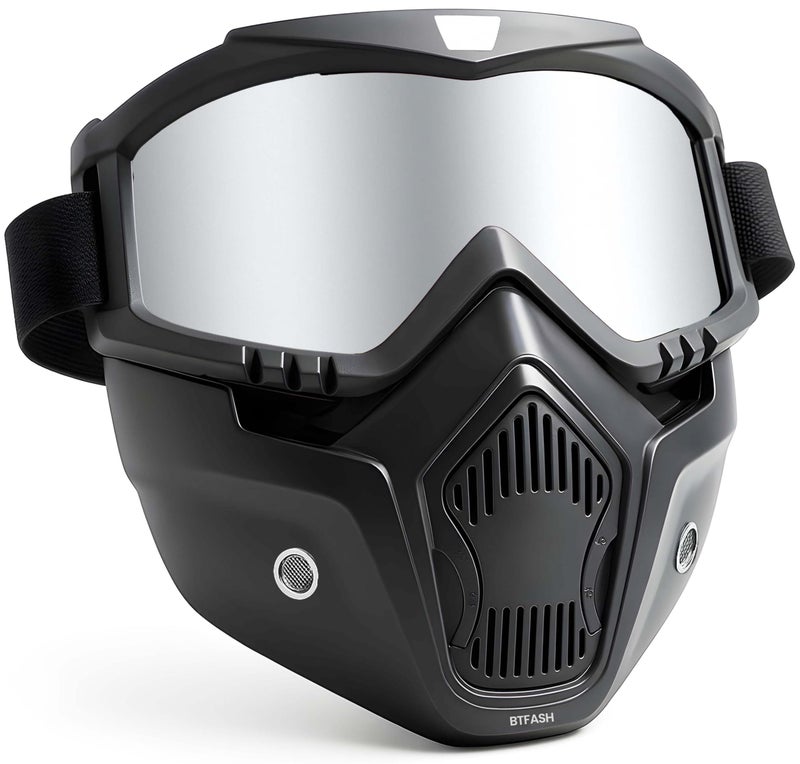 BTfash Goggle Mask Anti Scratch UV Protective Open Face & Eyewear Windproof Dirt Shield Adjustable Strap Soft Foam Padded Detachable for Cycling Bike Off Road Racing Riding Unisex (Silver) - Image 1