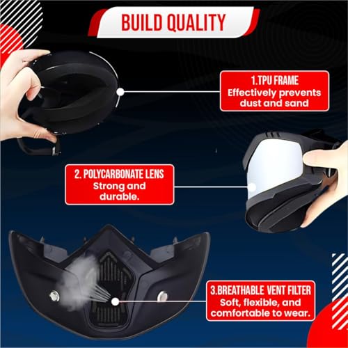 BTfash Goggle Mask Anti Scratch UV Protective Open Face & Eyewear Windproof Dirt Shield Adjustable Strap Soft Foam Padded Detachable for Cycling Bike Off Road Racing Riding Unisex (Silver) - Image 5