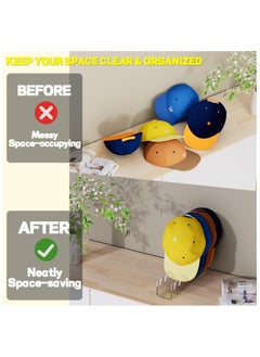 Generic Hat Racks for Baseball Caps | 2 Pcs No Install Acrylic Hat Stand for 14 Baseball Caps Display | Hat Holder Hat Storage Organizer | Ball Cap Display Shelf for Bedroom, Closet, Dresser, Office  - Image 2