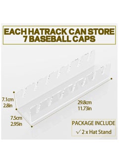 Generic Hat Racks for Baseball Caps | 2 Pcs No Install Acrylic Hat Stand for 14 Baseball Caps Display | Hat Holder Hat Storage Organizer | Ball Cap Display Shelf for Bedroom, Closet, Dresser, Office  - Image 4