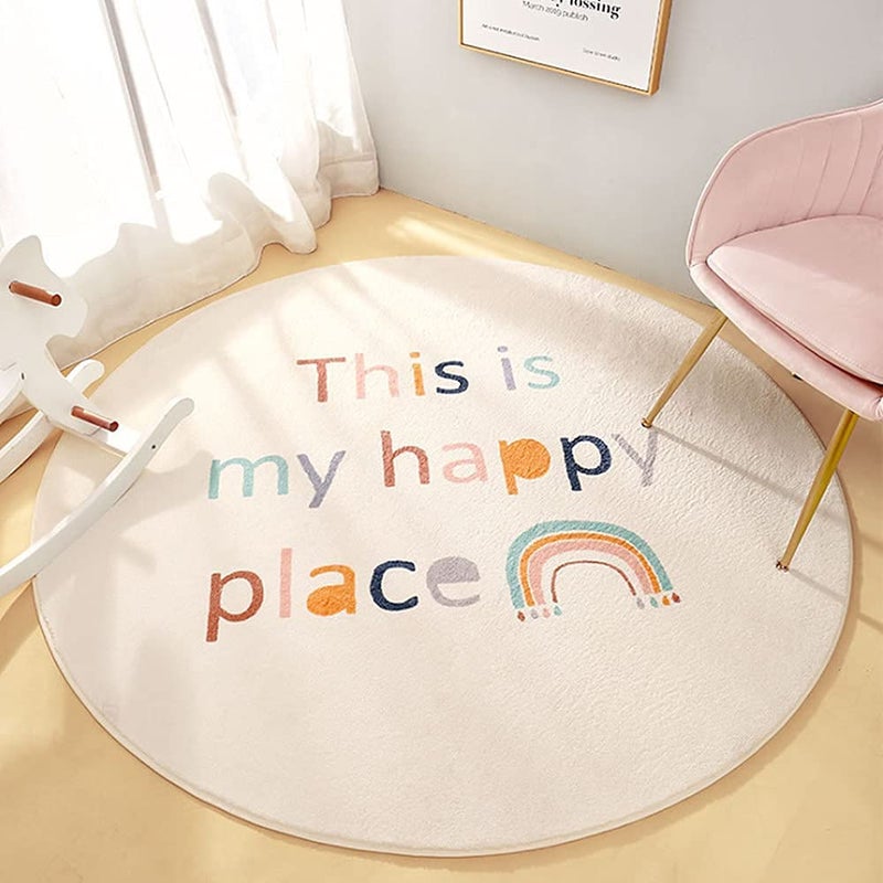 Poowe Kids Play Mat Baby Nursery Rug Round Educational Alphabet Soft Area Rug Non Slip for Children Toddlers Bedroom Round 472 Happy Rainbow - Image 2
