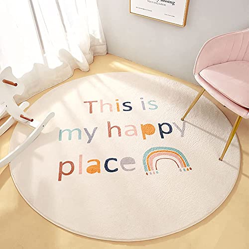Poowe Kids Play Mat Baby Nursery Rug Round Educational Alphabet Soft Area Rug Non Slip for Children Toddlers Bedroom Round 472 Happy Rainbow - Image 1