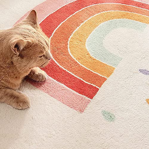 Poowe Kids Play Mat Baby Nursery Rug Round Educational Alphabet Soft Area Rug Non Slip for Children Toddlers Bedroom Round 472 Happy Rainbow - Image 3