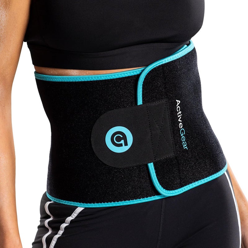ActiveGear Waist Trainer for Women & Men - Sweat Band Waist Trimmer Belt for a Toned Look - Reinforced Trim and Extra Secure Fastening (Blue Hem, Medium: 8â€ x 42â€) - Image 1