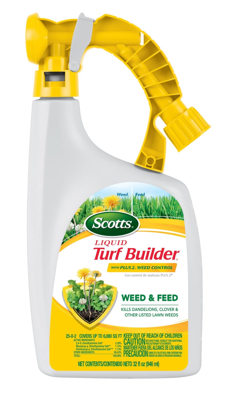Scotts Liquid Turf Builder with Plus 2 Weed Control, Liquid Weed Killer and Fertilizer, 32 fl. oz. - Image 1