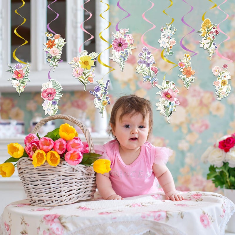 Rngmsi Wildflower Birthday Party Decorations - 48PCS Flower Party Decorations Floral Hanging Swirls Party Decor Wildflower Baby Shower Decoration Garden Themed Party Wedding Supplies for Women Girls - Image 4