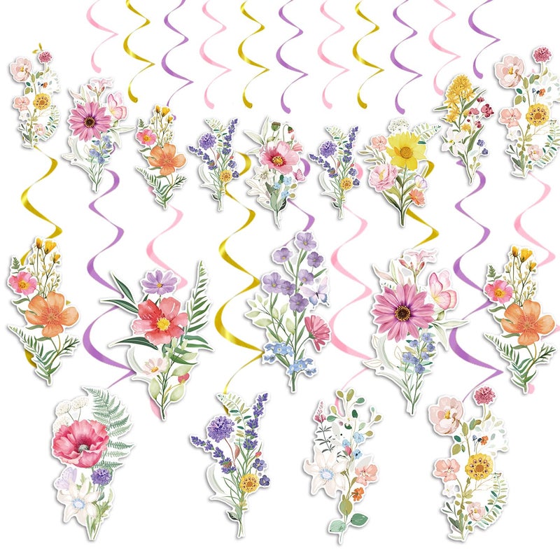 Rngmsi Wildflower Birthday Party Decorations - 48PCS Flower Party Decorations Floral Hanging Swirls Party Decor Wildflower Baby Shower Decoration Garden Themed Party Wedding Supplies for Women Girls - Image 1