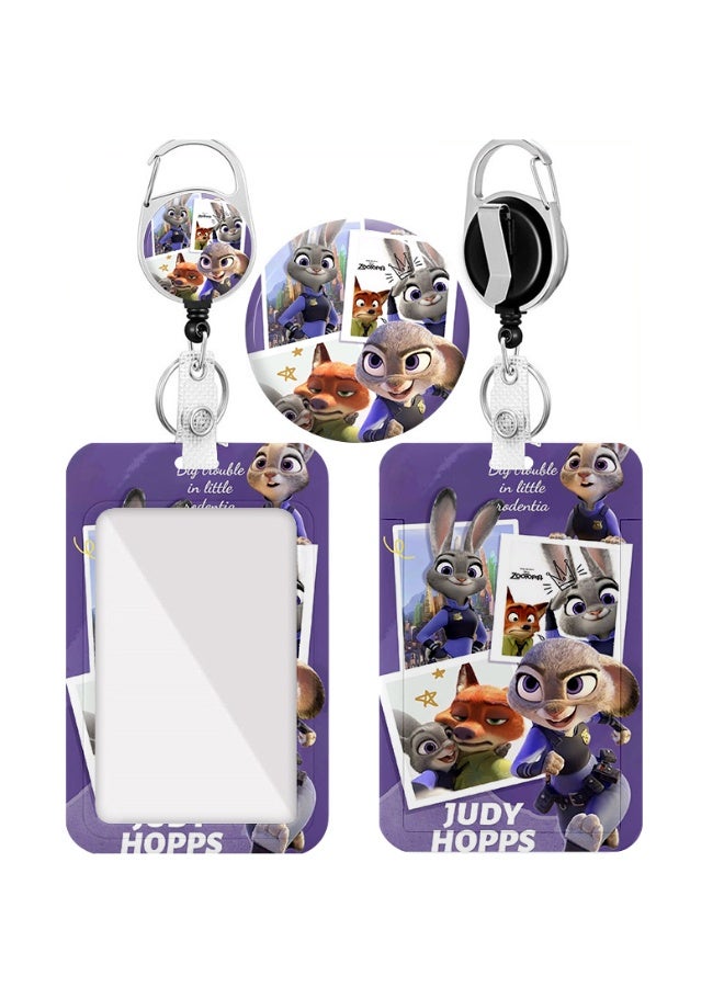 ديزني حامل بطاقة هوية بلاستيكي بتصميم شخصيات ديزني زوتوبيا جودي هوبس ونيك وايلد - خلفية كرتونية لطيفة - مع حبل تعليق، وبكرة قابلة للسحب، وسلسلة مفاتيح، ووصلة تمديد - مناسب للعمل، والطلاب، والحافلات، والأطباء، والممرضين - Image 1