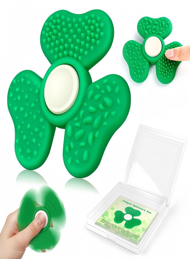 QETRABONE St. Patrick's Day Sensory Fidget Spinners Toy for Adults, 2 in 1 Green Textured Worry Stone, Quiet Desk Office Trefoil Fidget Spinner Stress St Patrick's Day Party Easter Gifts for Teen - Image 1