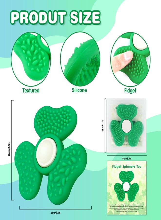QETRABONE St. Patrick's Day Sensory Fidget Spinners Toy for Adults, 2 in 1 Green Textured Worry Stone, Quiet Desk Office Trefoil Fidget Spinner Stress St Patrick's Day Party Easter Gifts for Teen - Image 2