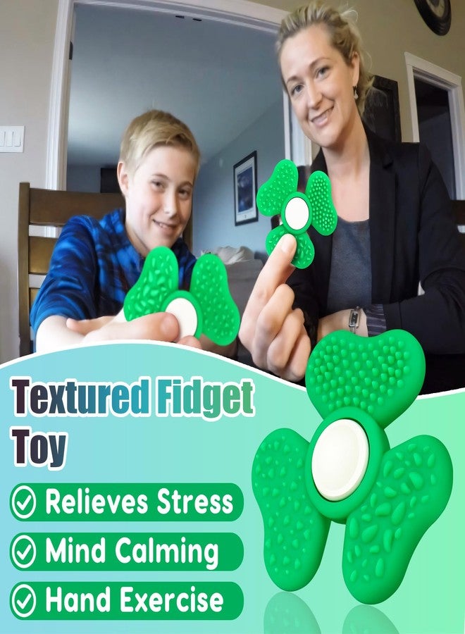 QETRABONE St. Patrick's Day Sensory Fidget Spinners Toy for Adults, 2 in 1 Green Textured Worry Stone, Quiet Desk Office Trefoil Fidget Spinner Stress St Patrick's Day Party Easter Gifts for Teen - Image 4