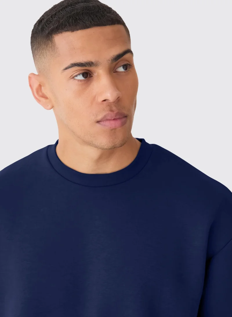 Maniac Maniac Mens Solid Round Neck Full Sleeve Navy Cotton Sweatshirt