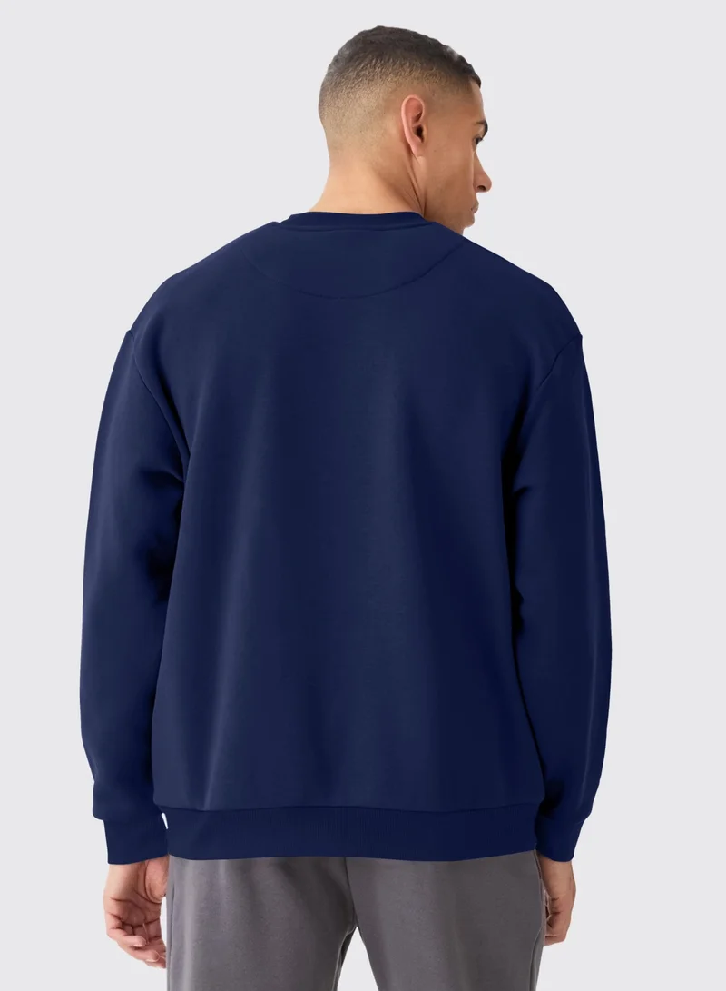 Maniac Maniac Mens Solid Round Neck Full Sleeve Navy Cotton Sweatshirt