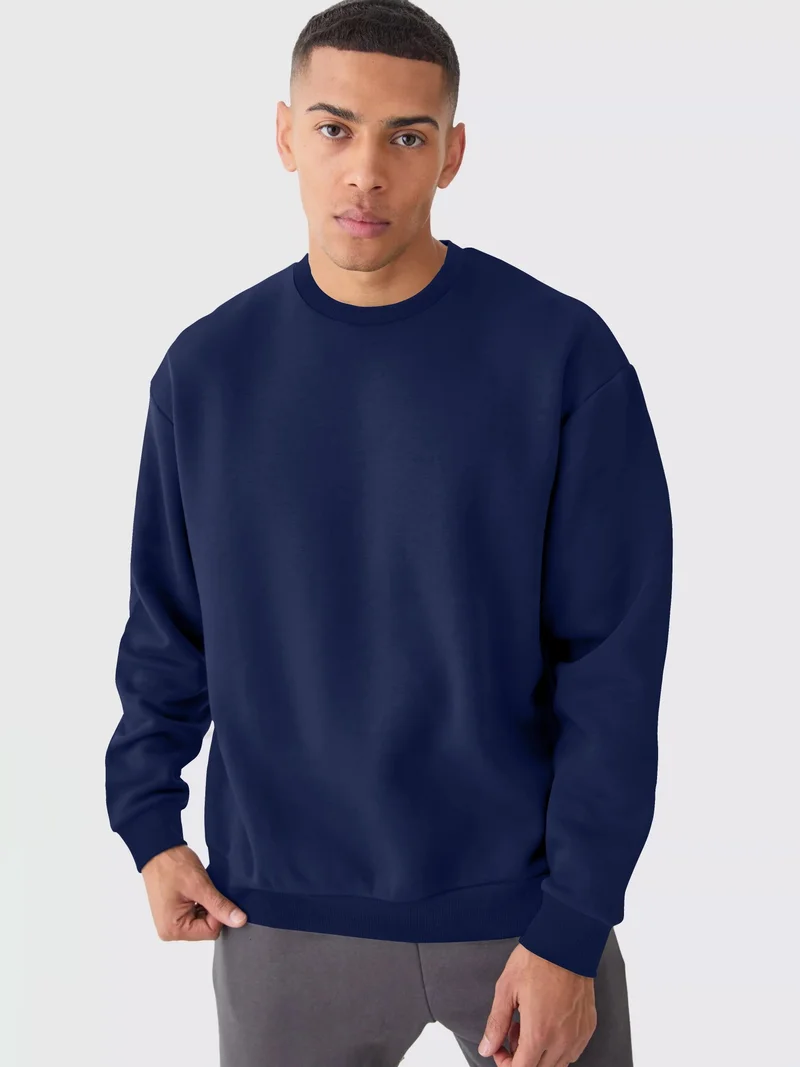 مانياك Maniac Mens Solid Round Neck Full Sleeve Navy Cotton Sweatshirt