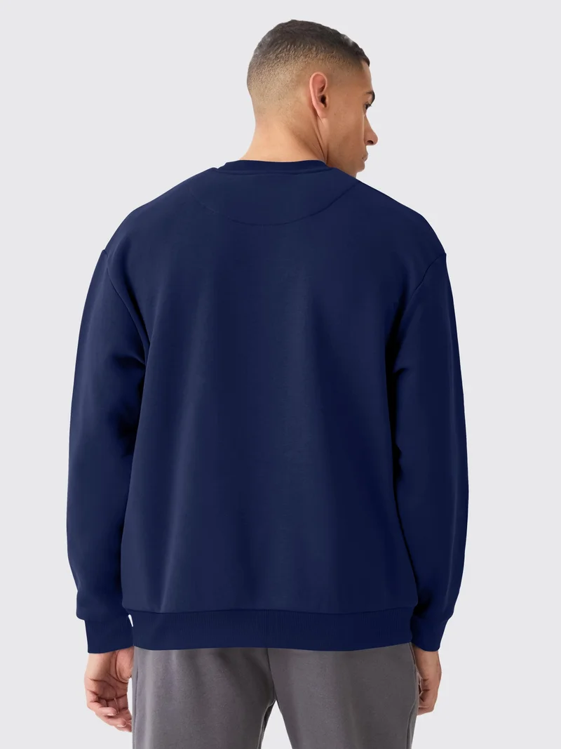 مانياك Maniac Mens Solid Round Neck Full Sleeve Navy Cotton Sweatshirt