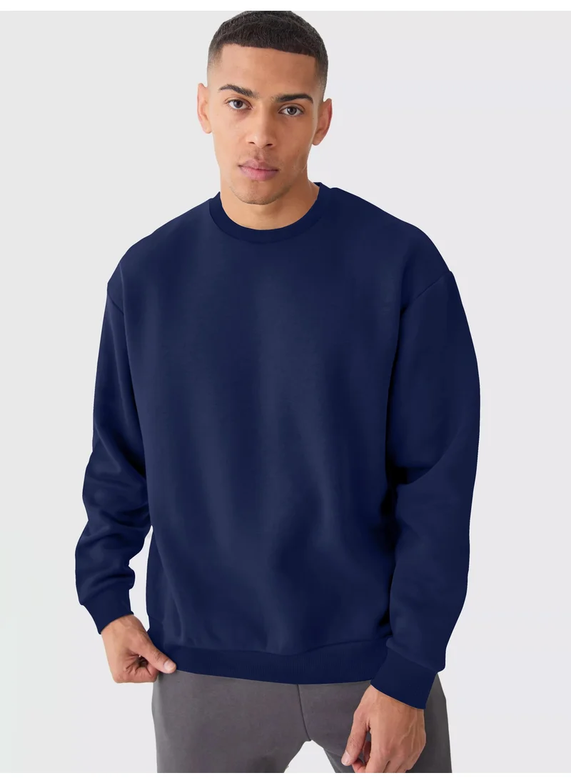 مانياك Maniac Mens Solid Round Neck Full Sleeve Navy Cotton Sweatshirt