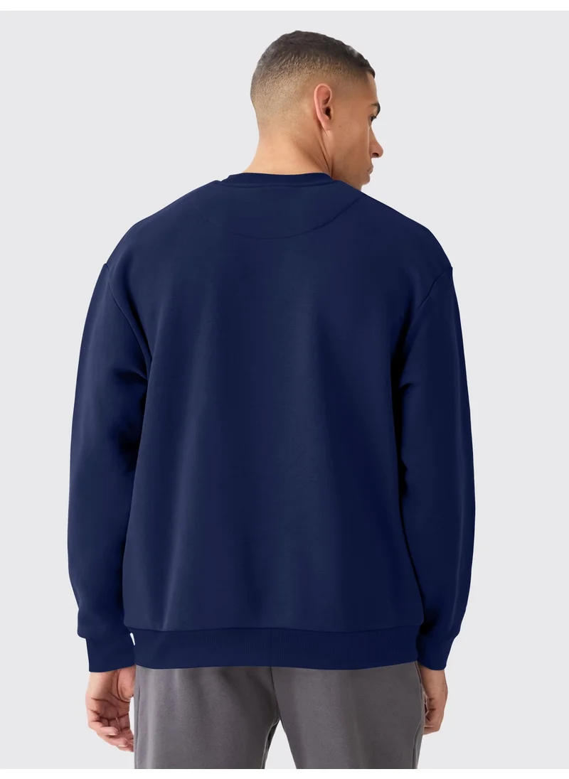 مانياك Maniac Mens Solid Round Neck Full Sleeve Navy Cotton Sweatshirt