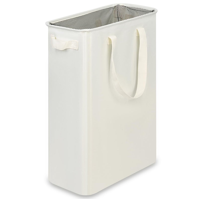 efluky Slim Laundry Basket, Narrow Laundry Hamper with Handles, Collapsible Dirty Clothes Hamper, Tall Laundry Bin for Laundry Room, Dorm and Bedroom, 12.7 Gallons(48L) Beige - Image 1