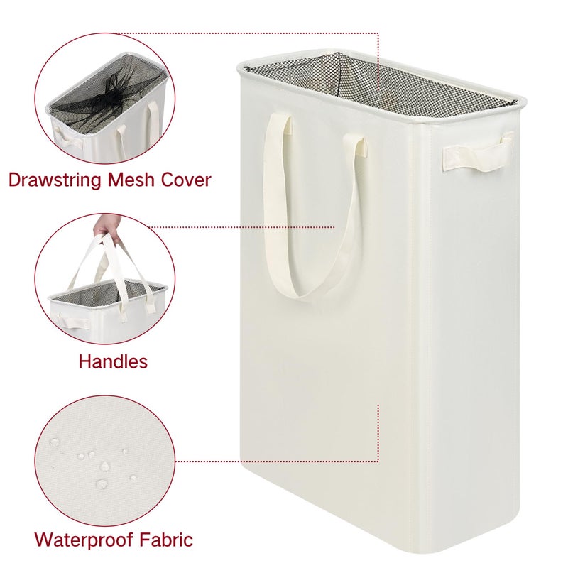 efluky Slim Laundry Basket, Narrow Laundry Hamper with Handles, Collapsible Dirty Clothes Hamper, Tall Laundry Bin for Laundry Room, Dorm and Bedroom, 12.7 Gallons(48L) Beige - Image 4
