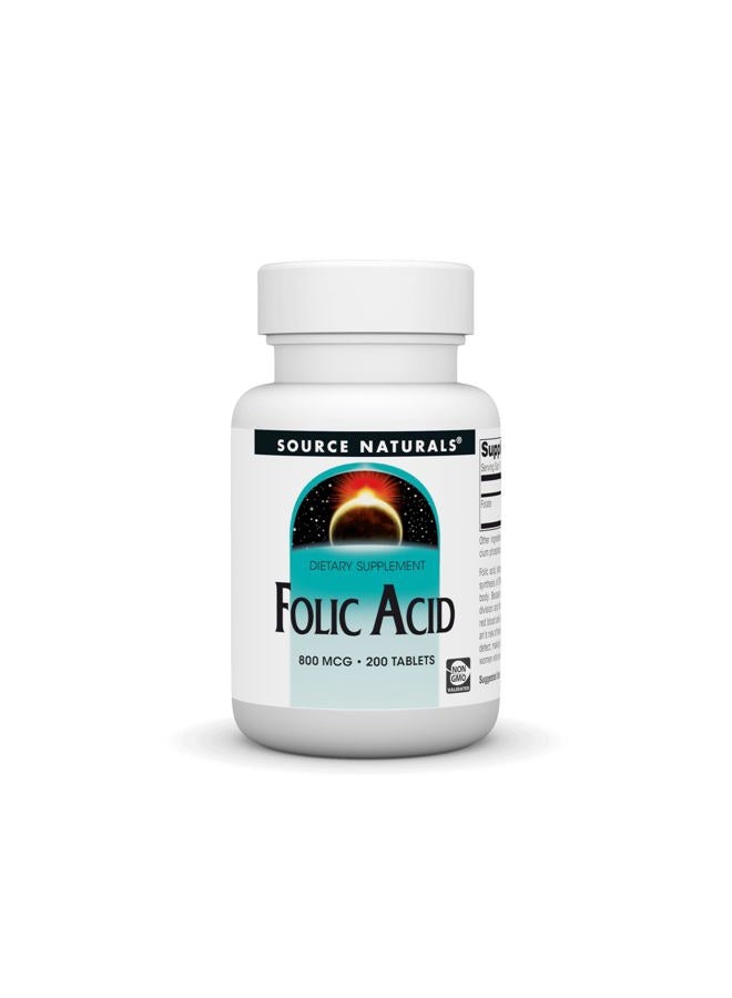 Source Naturals حبوب حمض الفوليك 800 ميكروغرام، 200 حبة - Image 1