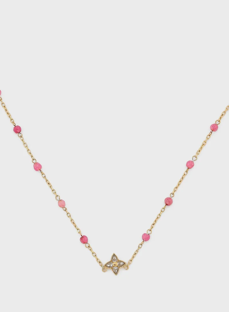 GUESS Agate &amp; Flower Chain Detail Necklace