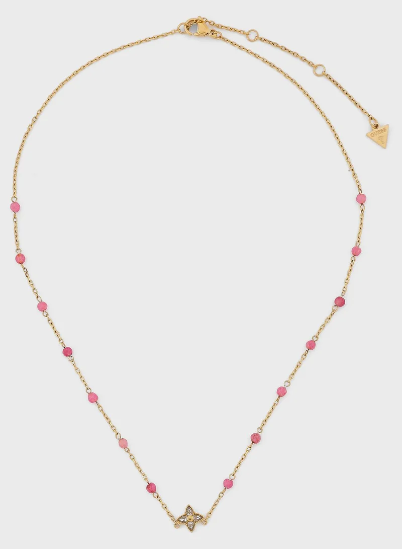 GUESS Agate &amp; Flower Chain Detail Necklace