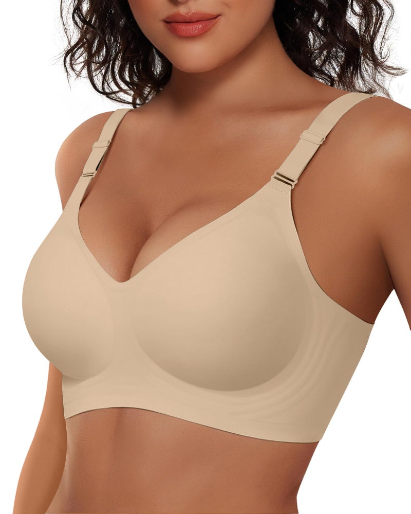 Vertvie Womens Wireless Jelly Bras No Underwire Push Up Seamless Bra Supportive Full Coverage Bralette Regular and Plus Size(Semolina,Large) - Image 1