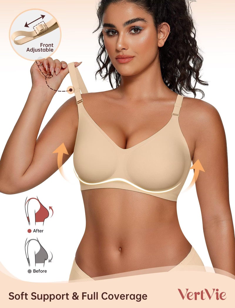Vertvie Womens Wireless Jelly Bras No Underwire Push Up Seamless Bra Supportive Full Coverage Bralette Regular and Plus Size(Semolina,Large) - Image 2