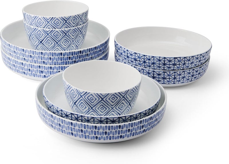 Mikasa Dillon Bone China Lightweight Chip Resistant 9 Piece Dinnerware Bowl Set Service for 3 Blue - Image 1