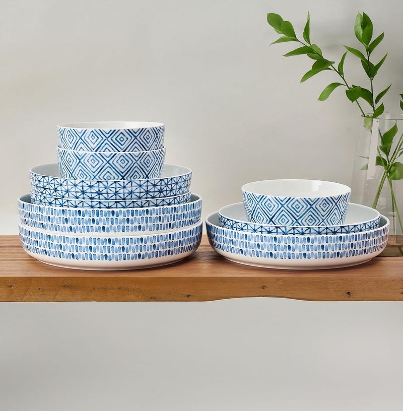 Mikasa Dillon Bone China Lightweight Chip Resistant 9 Piece Dinnerware Bowl Set Service for 3 Blue - Image 4