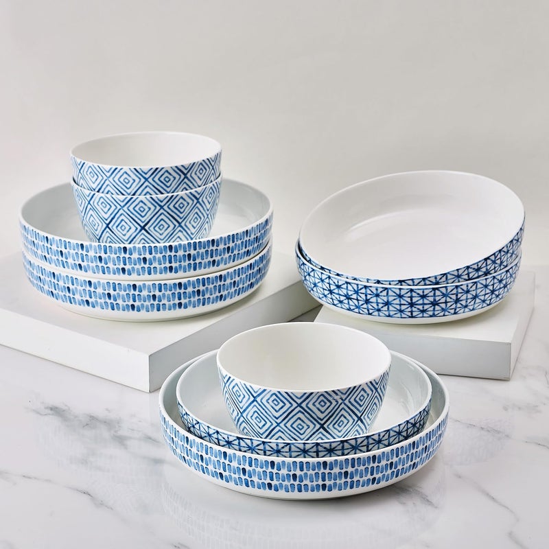 Mikasa Dillon Bone China Lightweight Chip Resistant 9 Piece Dinnerware Bowl Set Service for 3 Blue - Image 3