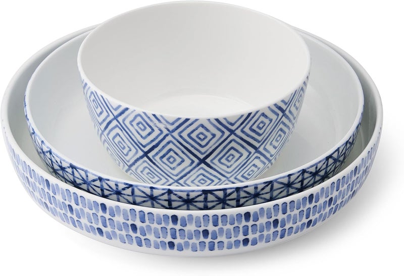 Mikasa Dillon Bone China Lightweight Chip Resistant 9 Piece Dinnerware Bowl Set Service for 3 Blue - Image 5