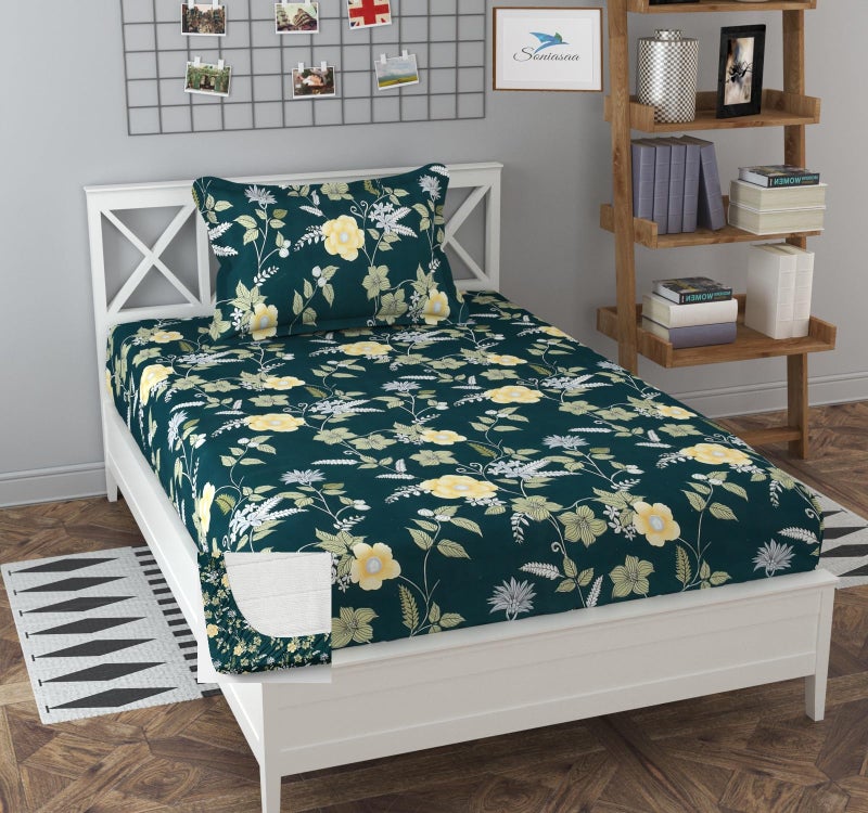 Soniasaa 320 TC Cotton Feel All Around Elastic Fitted Bedsheet, Elastic Fitted Bedsheet Single Size Bedsheet for Single Bed with 1 Pillow Cover, Size - 72 x 36 x 8 Inche Color - Image 1