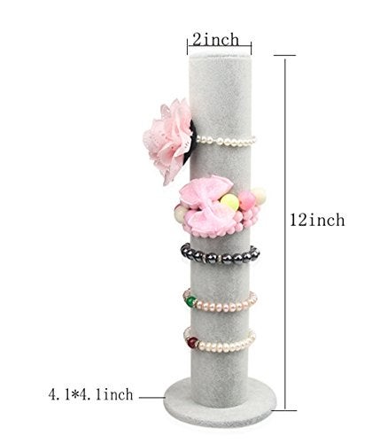 Bocar Velvet Vertical Tower Jewelry Bracelet Display Stand Bangle T-Bar Display Holder (CTZ-gray) - Image 3